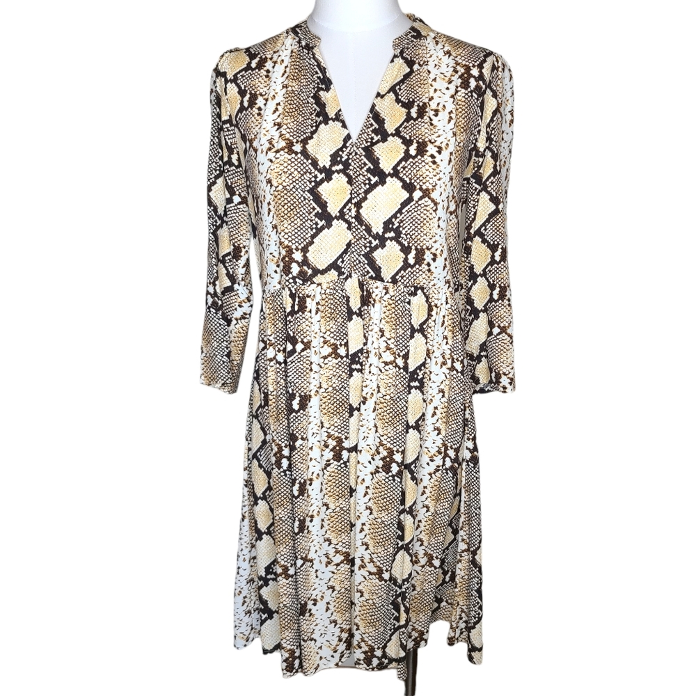 Maeve by Anthropologie Juno Snake Printed Dress Cream Brown Tan S